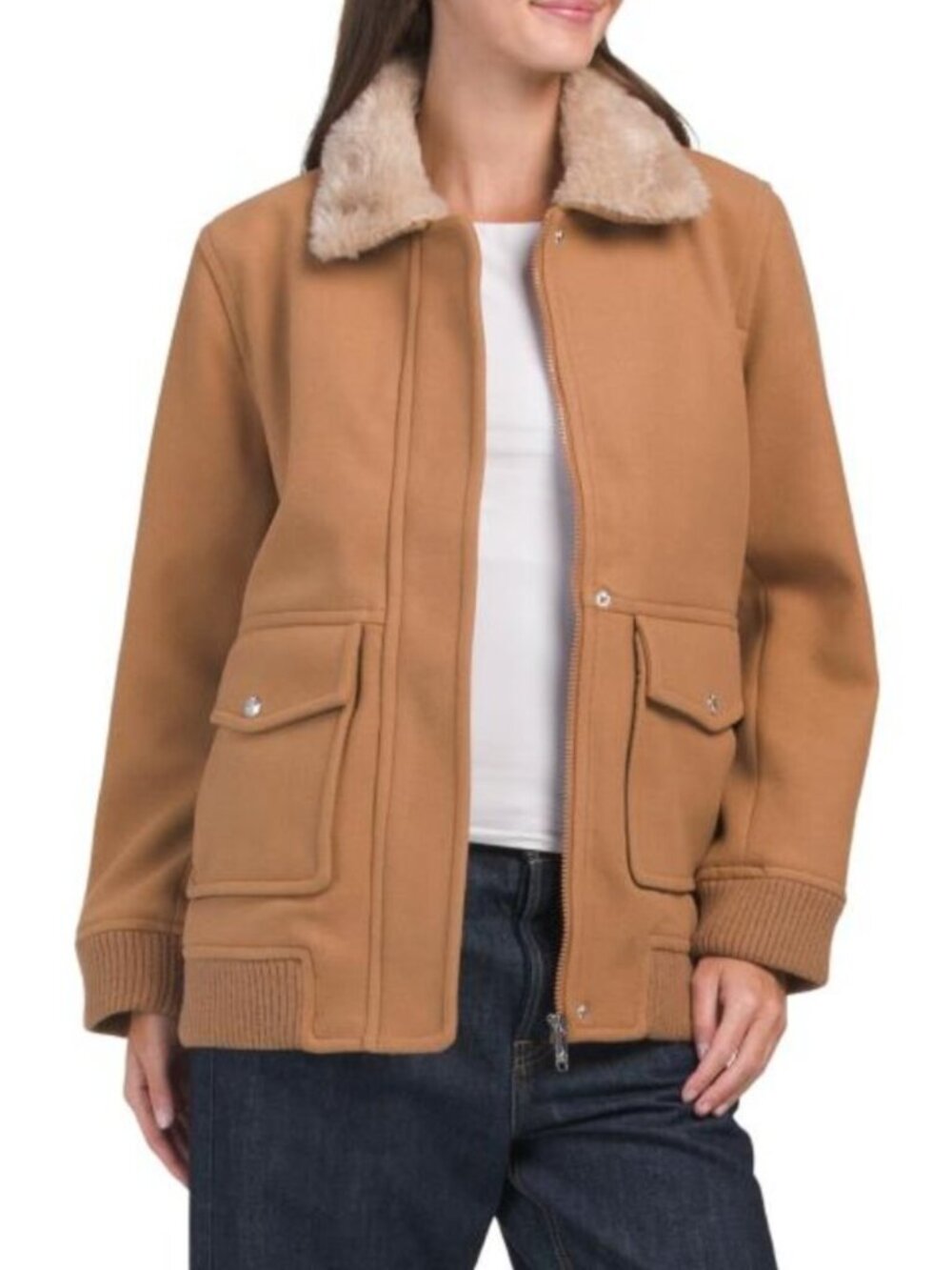 SAM EDELMAN Faux Shearling Collar Bomber Coat